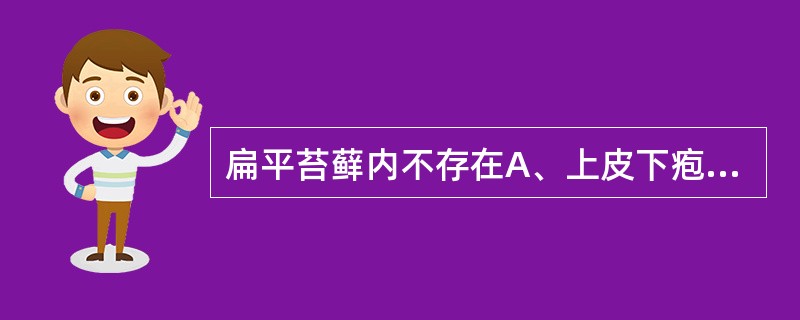 扁平苔藓内不存在A、上皮下疱B、黏膜固有层有淋巴细胞浸润带C、上皮内可见胶样小体