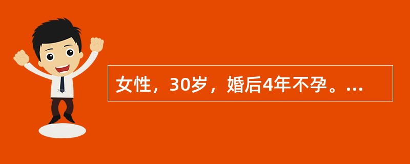 女性，30岁，婚后4年不孕。2年来月经量少，近3个月闭经，经常低热。妇科检查见子