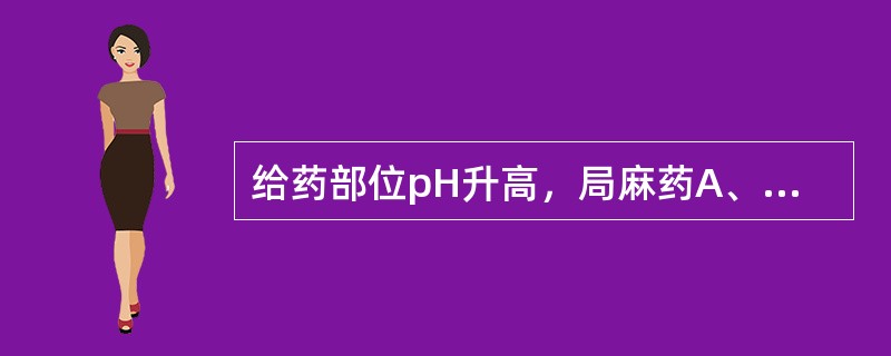 给药部位pH升高，局麻药A、解离型增多、局麻作用增强B、未解离型增多、局麻作用增