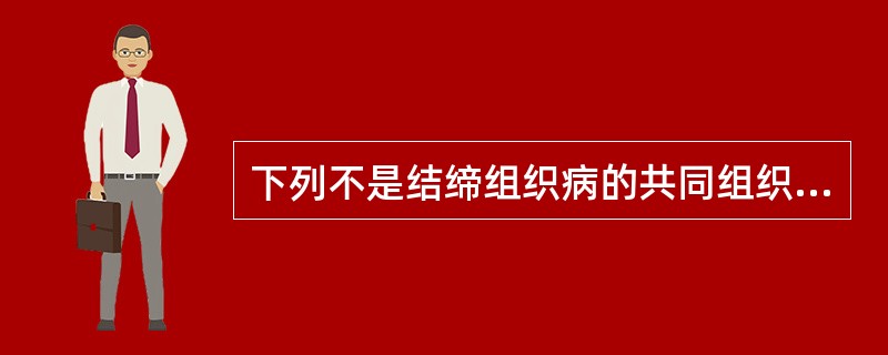 下列不是结缔组织病的共同组织病理改变的是A、黏液水肿B、坏死性血管炎C、纤维蛋白