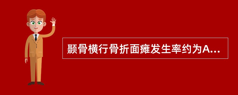 颞骨横行骨折面瘫发生率约为A、20％B、30％C、40％D、50％E、60％ -