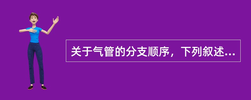 关于气管的分支顺序，下列叙述正确的是 ( )A、主支气管一段支气管－肺叶支气管－
