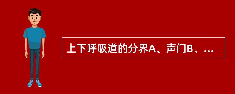 上下呼吸道的分界A、声门B、甲状腺C、环状软骨D、喉E、会厌