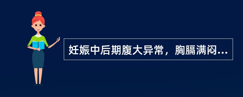 妊娠中后期腹大异常，胸膈满闷，甚则遍身俱肿，喘息不得卧者称A、子肿B、胎水肿满C