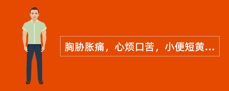 胸胁胀痛，心烦口苦，小便短黄，大便溏热，舌红，苔黄腻，脉弦数，见于