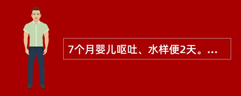 7个月婴儿呕吐、水样便2天。大便每天10次，高热1天，汗多、进食少、尿少口渴。体