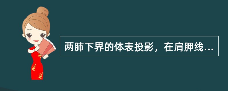 两肺下界的体表投影，在肩胛线处与（）。