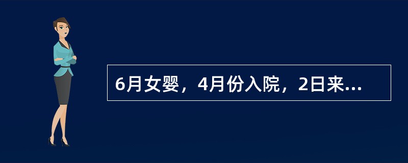 6月女婴，4月份入院，2日来发热37．5℃，咳嗽有痰，1日来惊厥4～5次，抽后神