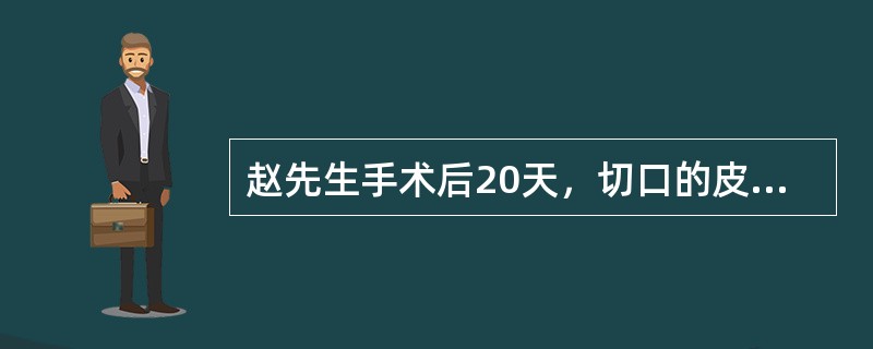 赵先生手术后20天，切口的皮肤和皮下组织有红、肿、热、痛，伴有脓性分泌物，经细菌