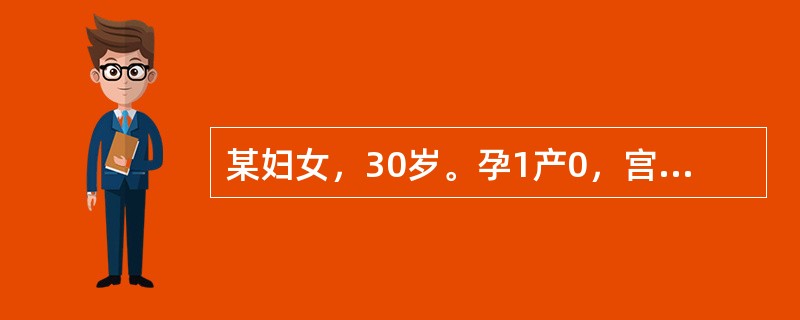 某妇女，30岁。孕1产0，宫内妊娠20周，合并子宫壁间肌瘤，主诉：下腹痛7天，合