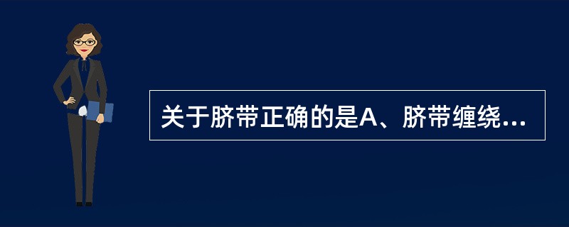 关于脐带正确的是A、脐带缠绕颈部一周占分娩总数的20%B、脐带长度大于90cm为