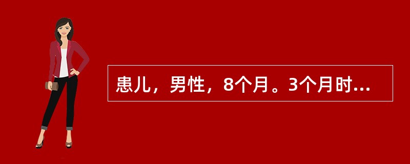 患儿，男性，8个月。3个月时被诊断为室间隔缺损，4次因肺部感染而入院，本次住院期