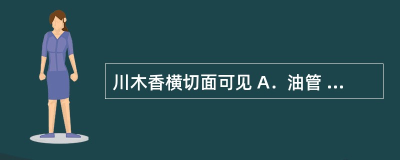 川木香横切面可见 A．油管 B．油细胞 C．含橙黄色物的分泌细胞 D．油室 E．