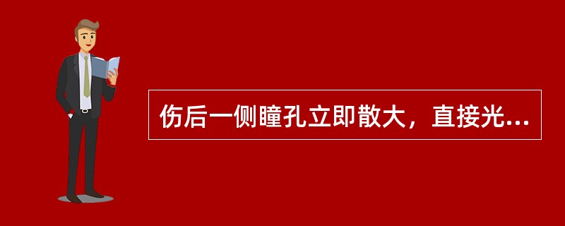 伤后一侧瞳孔立即散大，直接光反射消失，间接光反射存在