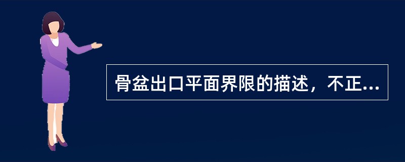 骨盆出口平面界限的描述，不正确的是A、前三角顶点为耻骨联合下缘B、前三角两边为耻