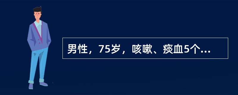 男性，75岁，咳嗽、痰血5个月。既往慢性支气管炎病史15年，登2层楼感气急。体格