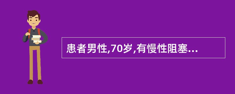 患者男性,70岁,有慢性阻塞性肺气肿病史,咳嗽、咳脓痰、伴气急,加重2周。今晨神