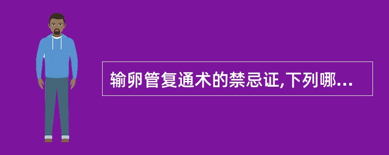 输卵管复通术的禁忌证,下列哪项不正确()A、有结核性输卵管炎病史B、急性盆腔炎、