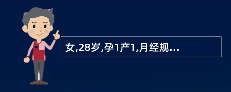 女,28岁,孕1产1,月经规则,经量稍多,身体健康。妇查:外阴阴道正常,宫颈光,