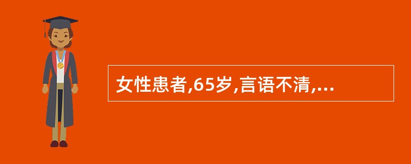 女性患者,65岁,言语不清,饮水呛咳及吞咽困难。既往有高血压痛史及2次卒中史。查