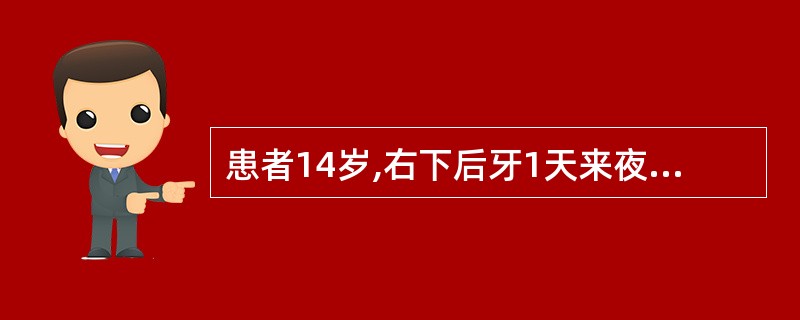 患者14岁,右下后牙1天来夜间痛影响睡眠,痛放散到右半侧头面部。查见右下第一前磨