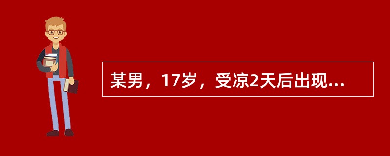 某男，17岁，受凉2天后出现寒战，高热，咳嗽，左侧胸痛。查体：血压120/75m