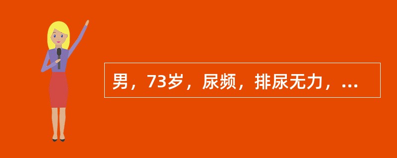 男，73岁，尿频，排尿无力，尿线细，尿不尽感，逐渐加重10年余，曾经出现过多次急