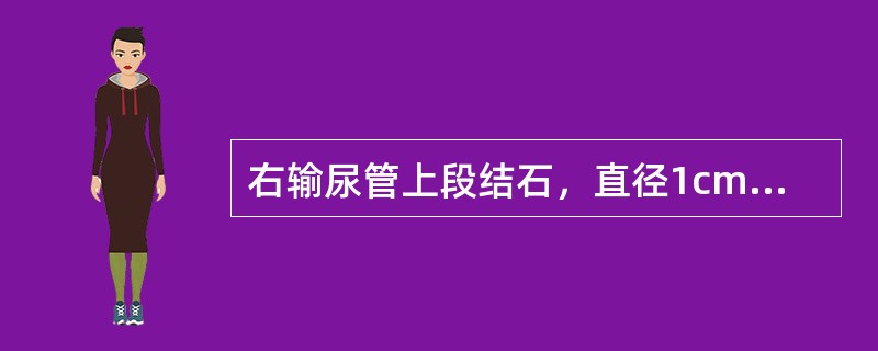 右输尿管上段结石，直径1cm，排泄性尿路造影右肾轻度积水，服药治疗3个月，KUB