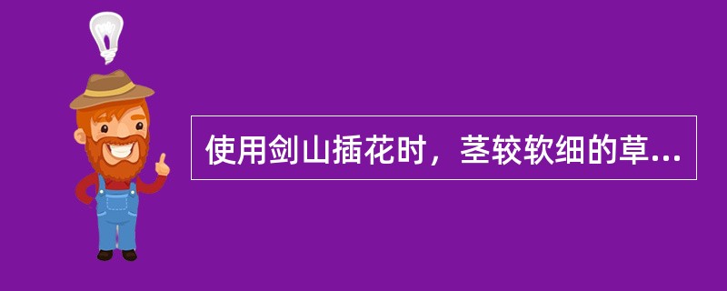 使用剑山插花时，茎较软细的草本花卉，切口应（），这样易于插制。