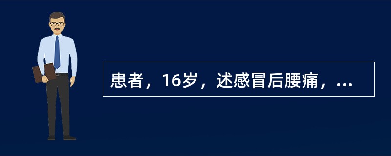 患者，16岁，述感冒后腰痛，双下肢明显浮肿。尿蛋白定量为4．0g／24h，RBC