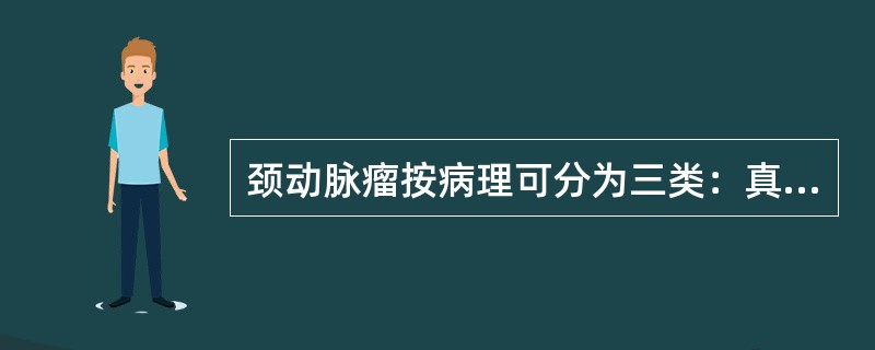 颈动脉瘤按病理可分为三类：真性动脉瘤、假性动脉瘤、夹层动脉瘤