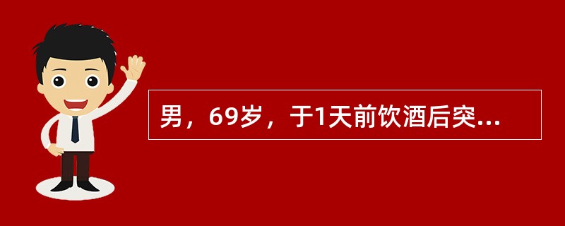 男，69岁，于1天前饮酒后突发左侧肢体无力，CT检查，最可能的诊断是()