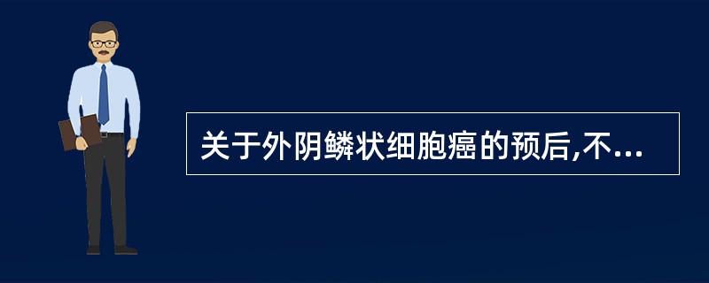 关于外阴鳞状细胞癌的预后,不正确的是A、与病变大小、部位有关B、视有无锁骨下淋巴