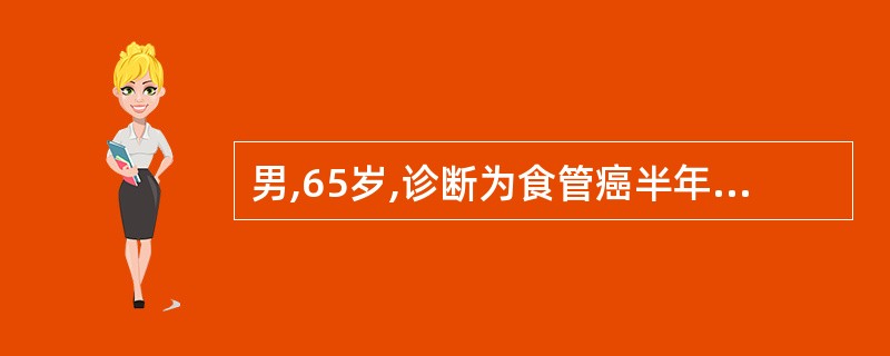 男,65岁,诊断为食管癌半年,今晨突然出现大量呕血,提示癌肿A、侵犯喉返神经B、