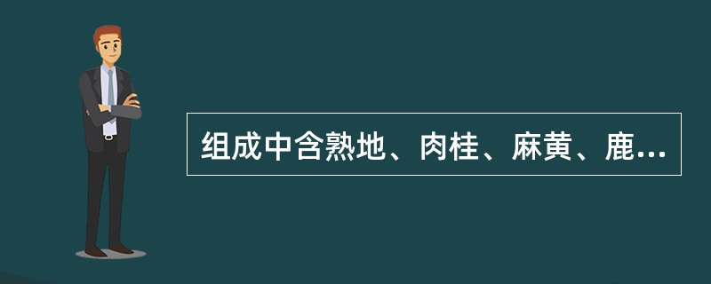 组成中含熟地、肉桂、麻黄、鹿角胶、白芥子、姜炭、生甘草的是