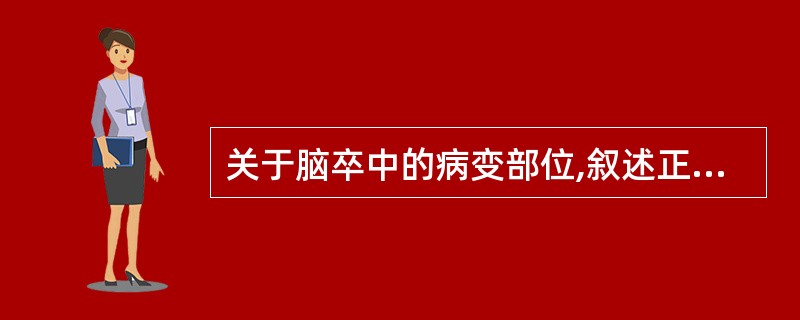 关于脑卒中的病变部位,叙述正确的有