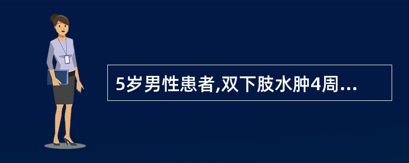 5岁男性患者,双下肢水肿4周,查体:血压100£¯65mmHg,尿蛋白(£«£«