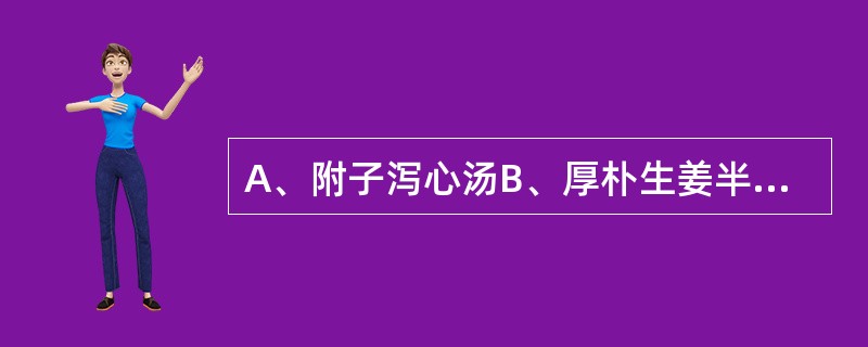 A、附子泻心汤B、厚朴生姜半夏甘草人参汤C、桂枝去芍药加附子汤D、葛根黄芩黄连汤