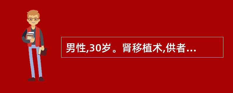 男性,30岁。肾移植术,供者为孪生兄,手术后10天来情况良好,只是近3日来尿量较