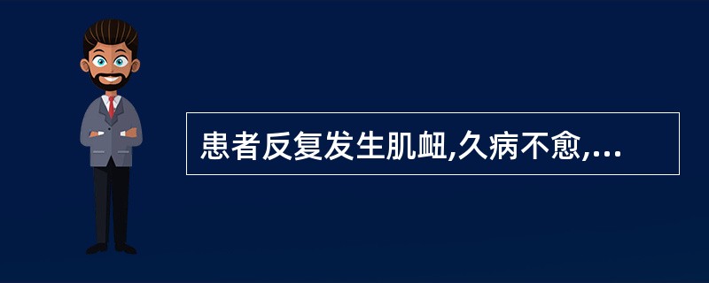 患者反复发生肌衄,久病不愈,体倦无力,头晕目眩,面色萎黄,食欲不振,舌质淡,脉细