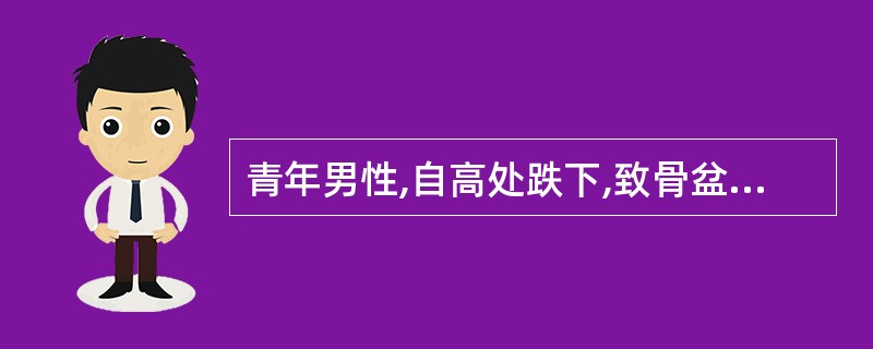 青年男性,自高处跌下,致骨盆骨折,发生排尿困难,尿潴留,会阴部肿胀,导尿管不能插