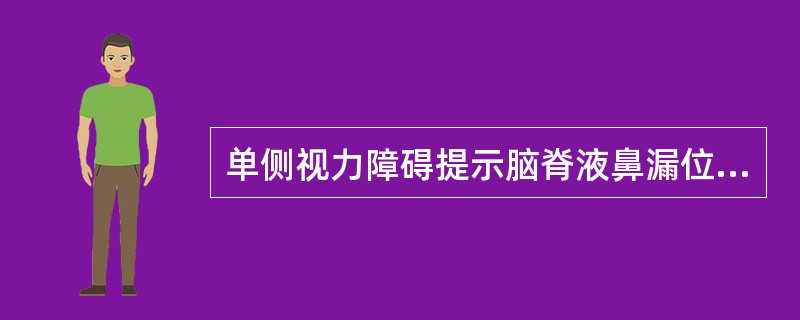 单侧视力障碍提示脑脊液鼻漏位于 ( )