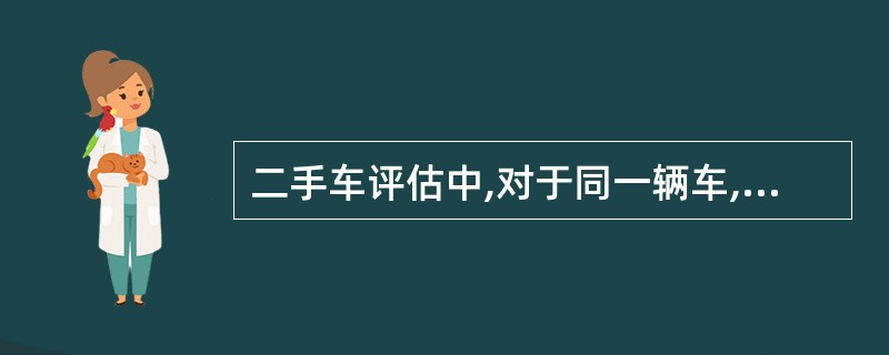 二手车评估中,对于同一辆车,继续使用价值和清算价值的价值量不相等。