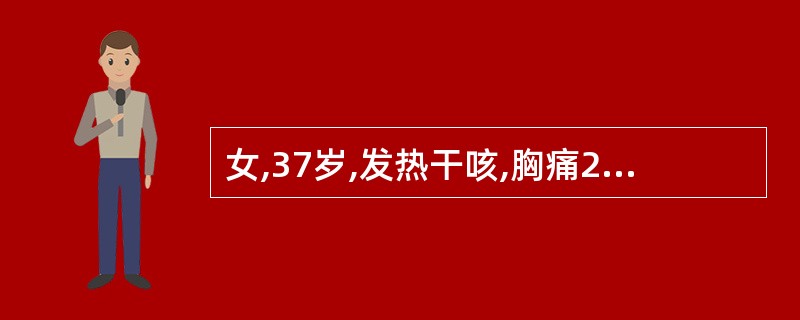 女,37岁,发热干咳,胸痛20天,近1周气促。查体:右第4肋以下叩浊,呼吸音消失