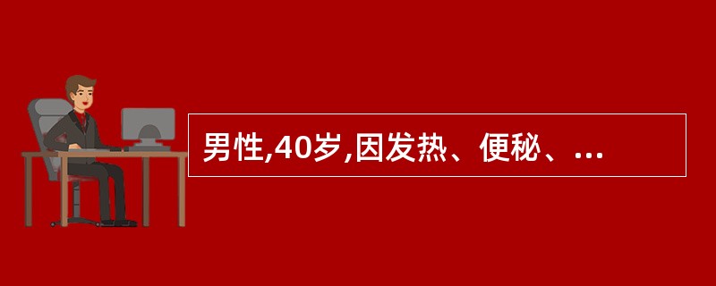 男性,40岁,因发热、便秘、食欲不振10天入院。查体:T39.8℃,P98次£¯