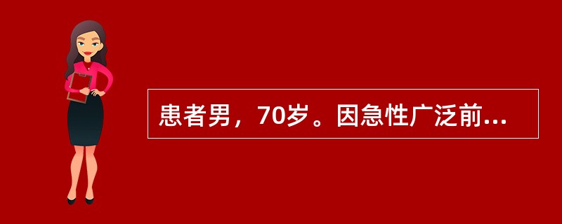 患者男，70岁。因急性广泛前壁心肌梗死入院。查体：血压95/60mmHg，高枕卧