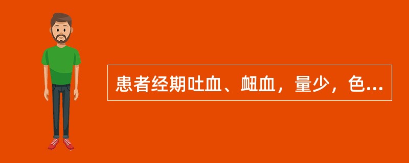 患者经期吐血、衄血，量少，色暗红，月经每先期、量少；平素头晕耳鸣，手足心热，两颧