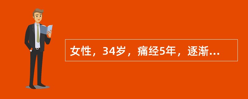 女性，34岁，痛经5年，逐渐加重就诊，孕2产1，5年前人工流产1次，以后不孕。触