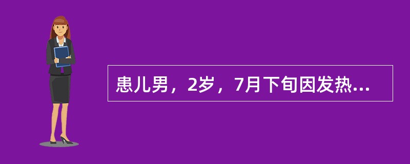 患儿男，2岁，7月下旬因发热2天，头痛，呕吐3次，稀便1次入院。曾在外肌内注射青