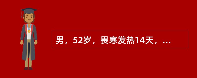 男，52岁，畏寒发热14天，查：体温39.5℃，血压75/50mmHg，右上肢可